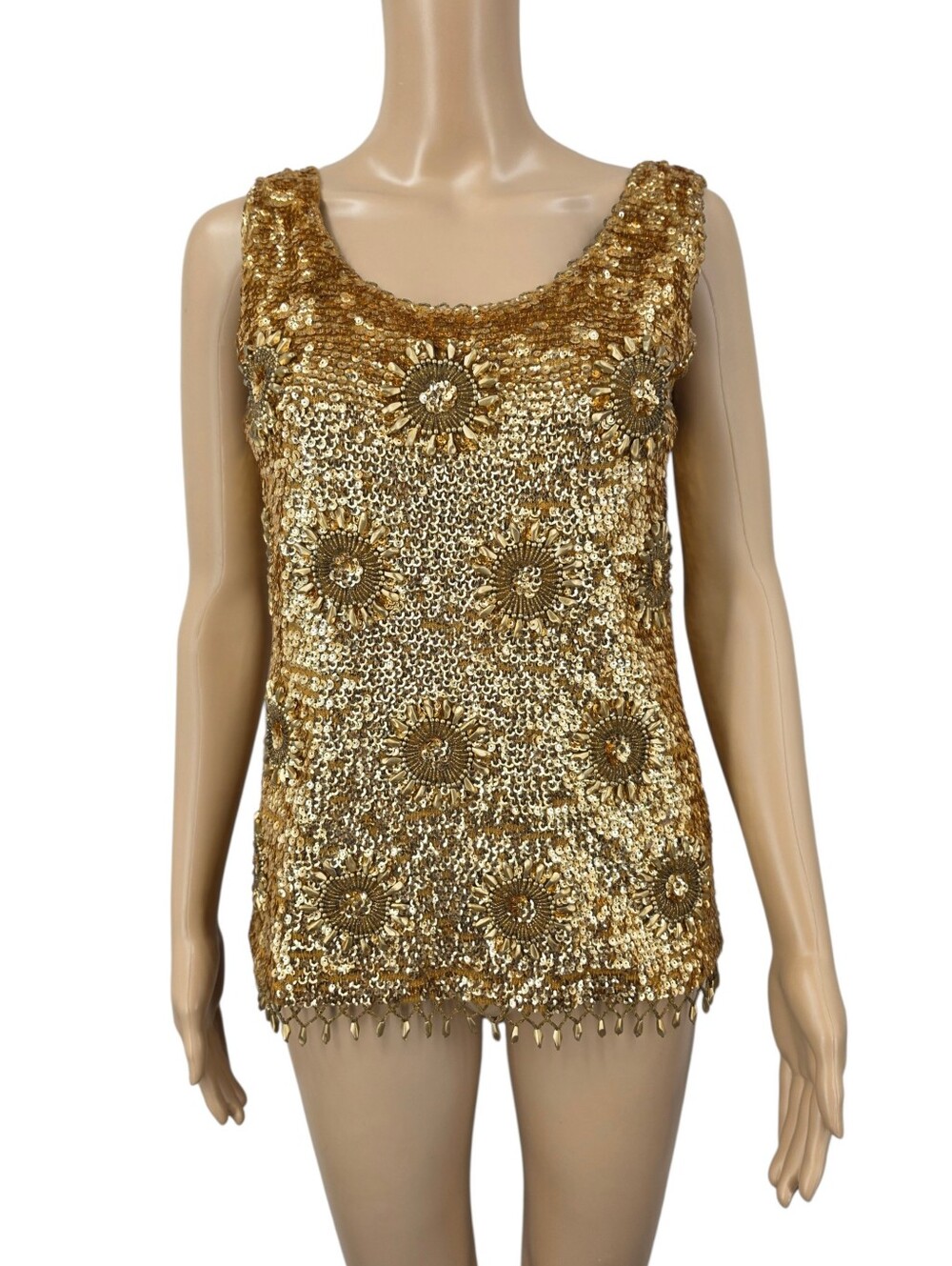 Cardell Vintage 60s Gold Sequin Beaded Wool Knit Tank